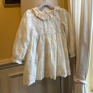 Zara Girls White Lace Embroidered Dress Peter Pan Collar Size 4–5